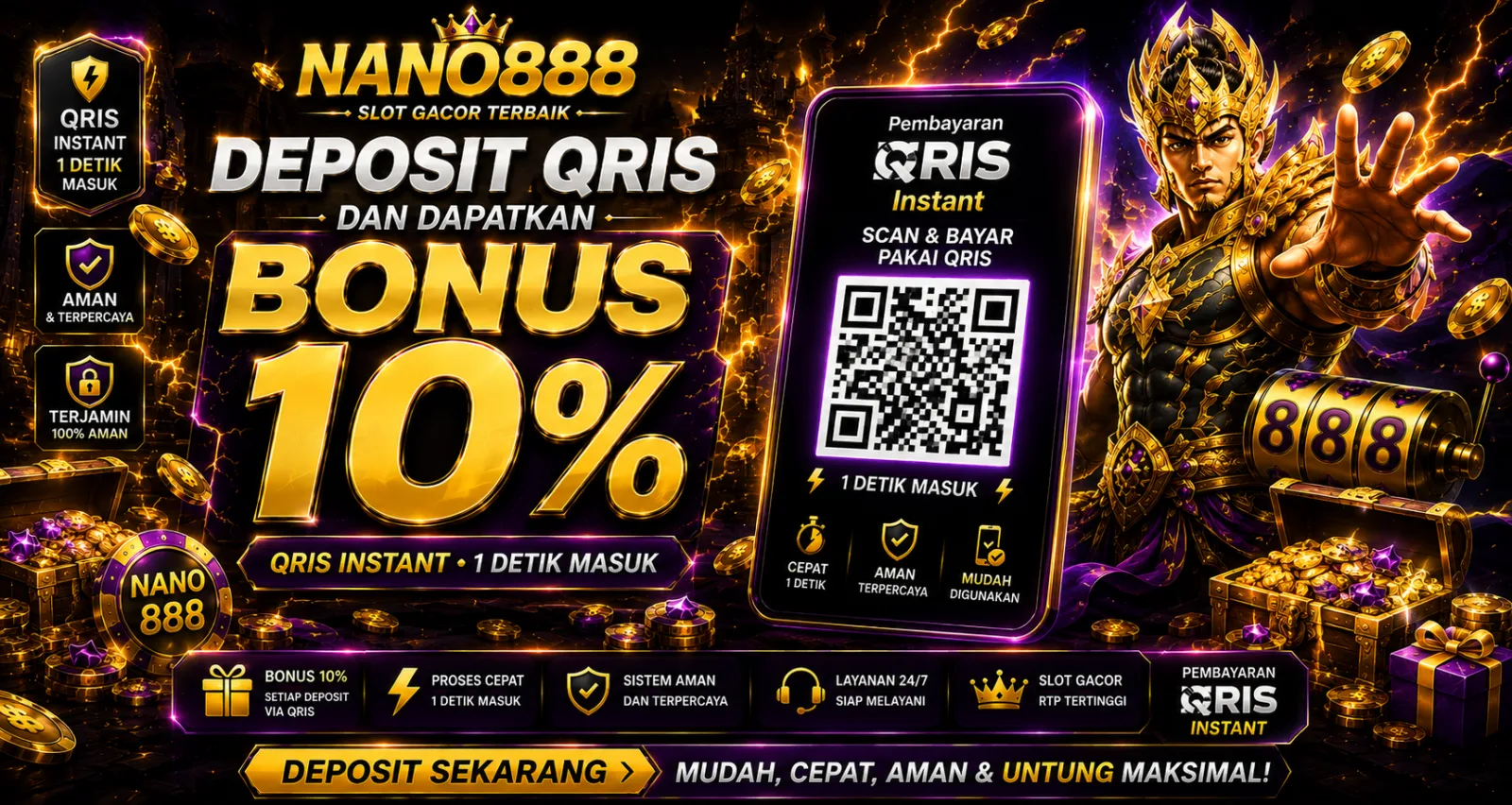 Deposit via QRIS di nano888 dapat bonus 10%, masuk otomatis dalam 1 detik