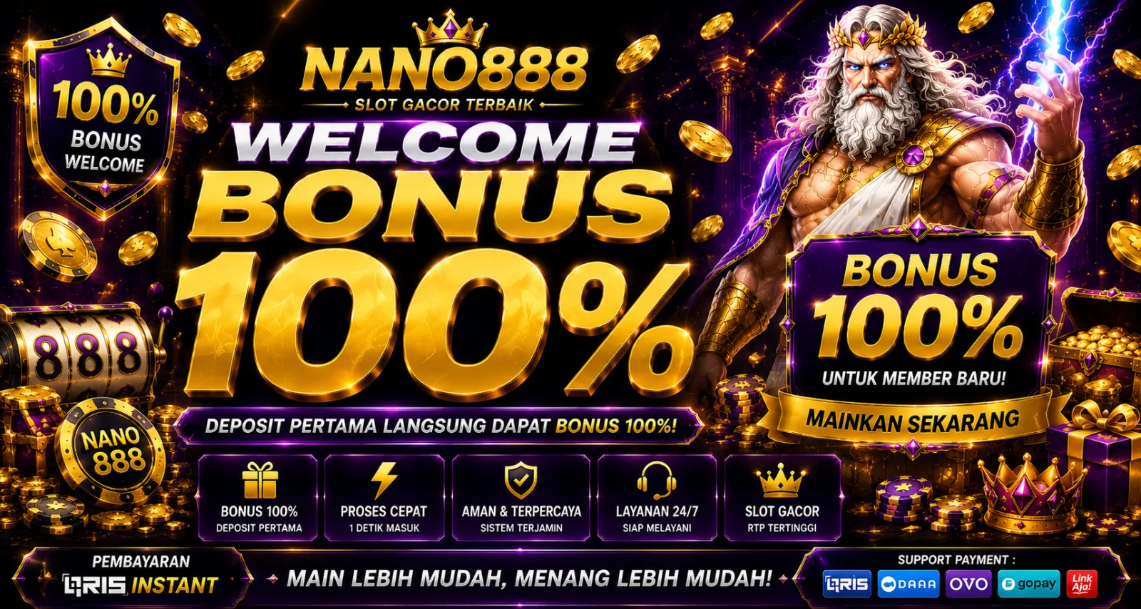 Welcome to nano888 — bonus 100% untuk pemain baru